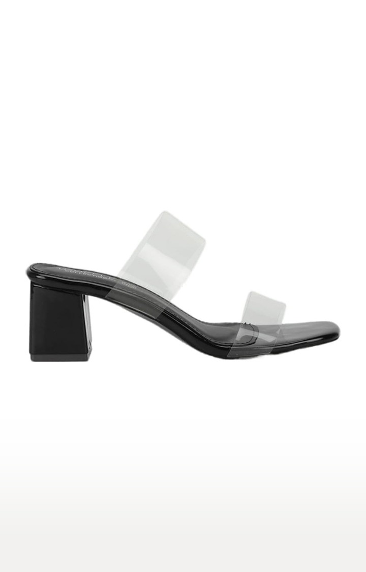 Women's Black PU Solid Slip On Block Heels