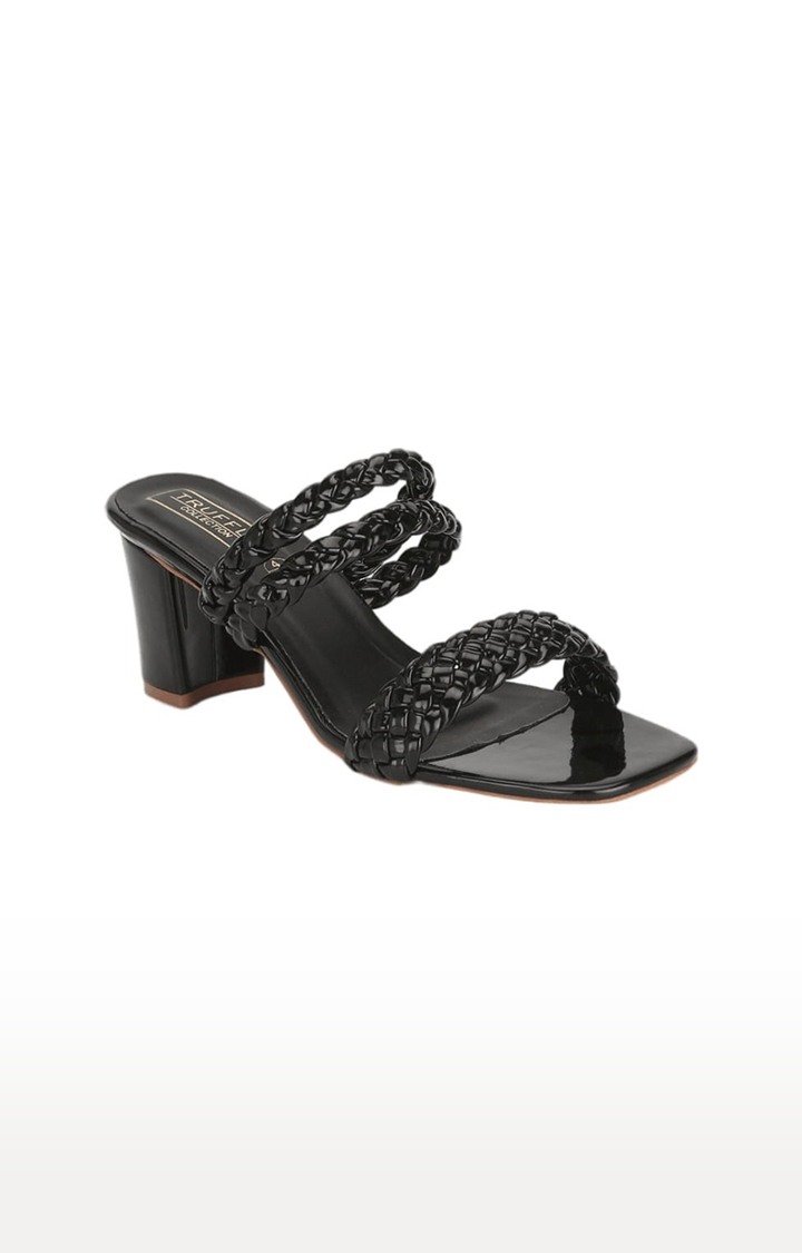Women's Black Synthetic Quilted Slip On Block Heels