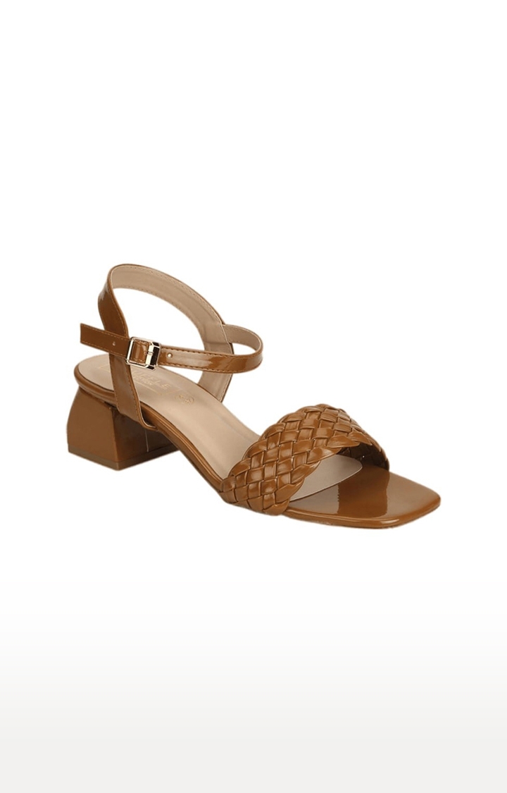 Truffle Collection | Women's Brown Synthetic Solid Buckle Block Heels 0