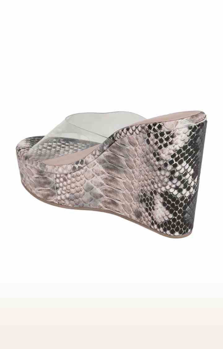 Women's Black PU Printed Slip On Wedges