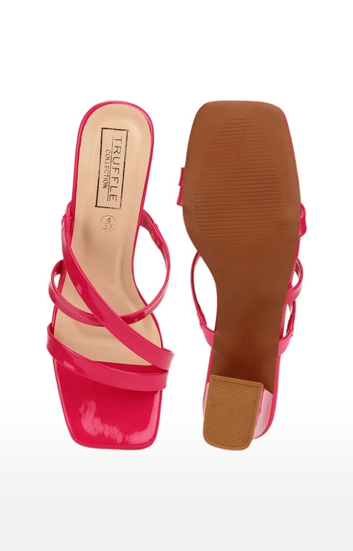 Truffle Collection | Women's Pink PU Solid Slip On Block Heels 3