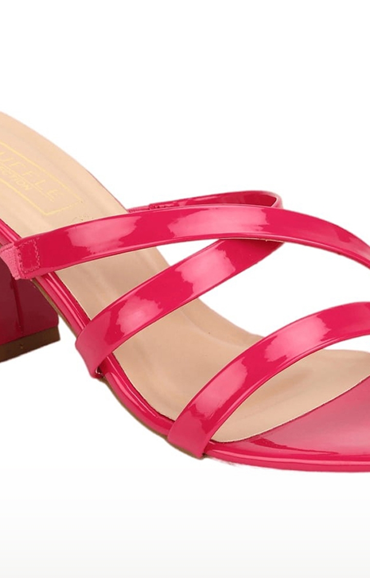 Truffle Collection | Women's Pink PU Solid Slip On Block Heels 4