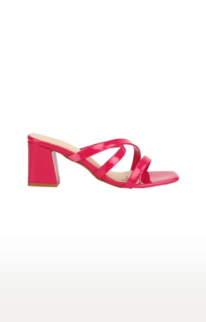 Truffle Collection | Women's Pink PU Solid Slip On Block Heels 1
