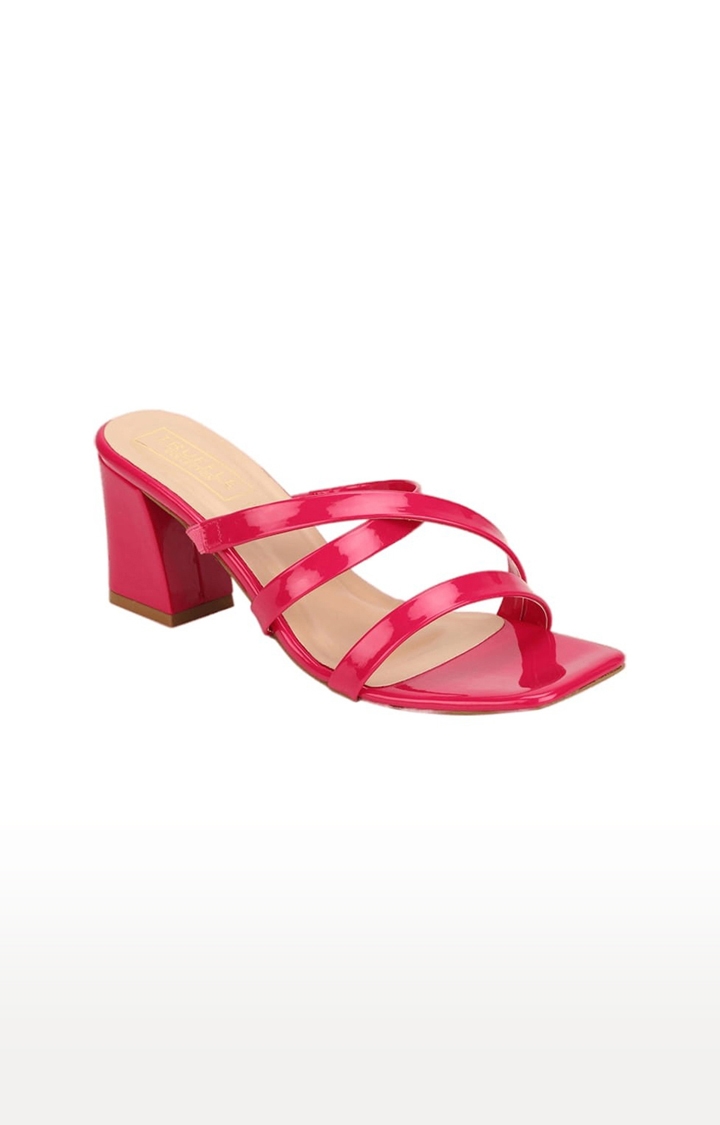 Truffle Collection | Women's Pink PU Solid Slip On Block Heels 0
