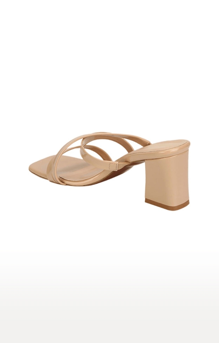 Truffle Collection | Women's Beige PU Solid Slip On Block Heels 2