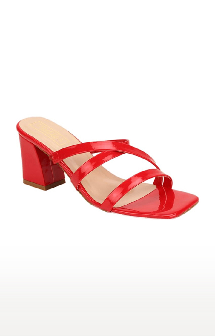 Red Ankle Strap Mid Block Heel Sandals Shoes Size Uk 3-8