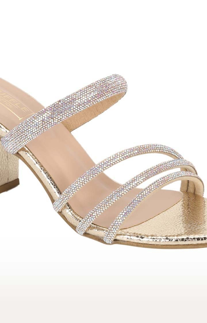 Truffle Collection | Women's Gold PU Textured Slip On Block Heels 4