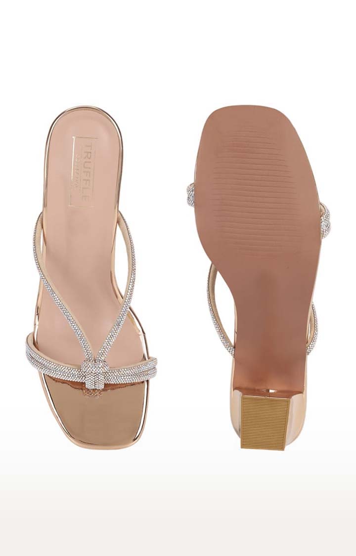 Women's Gold Synthetic Leather Textured Slip On Block Heels