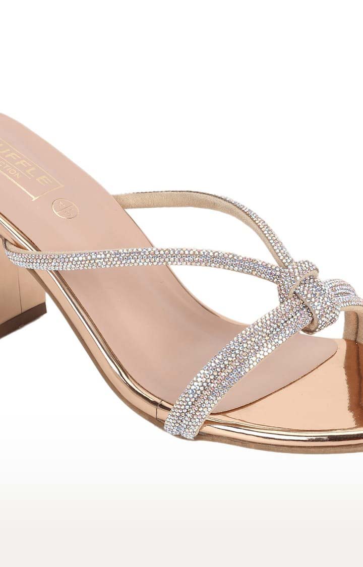Women's Gold Synthetic Leather Textured Slip On Block Heels