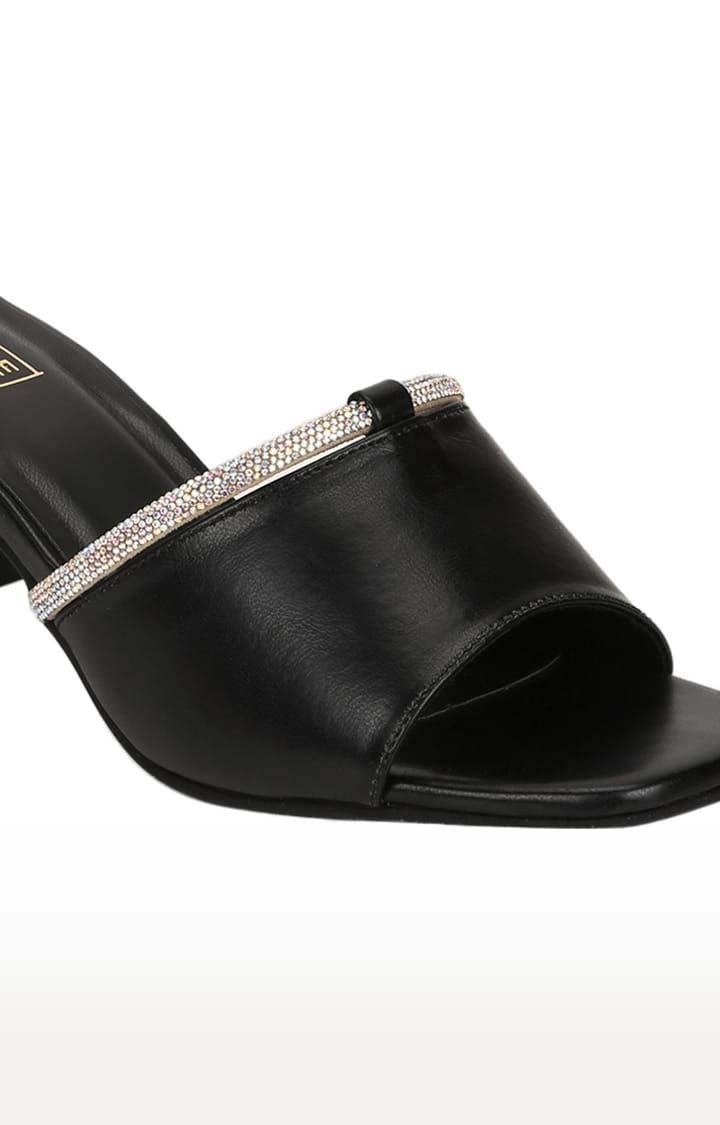 Truffle Collection | Women's Black PU Solid Slip On Block Heels 4