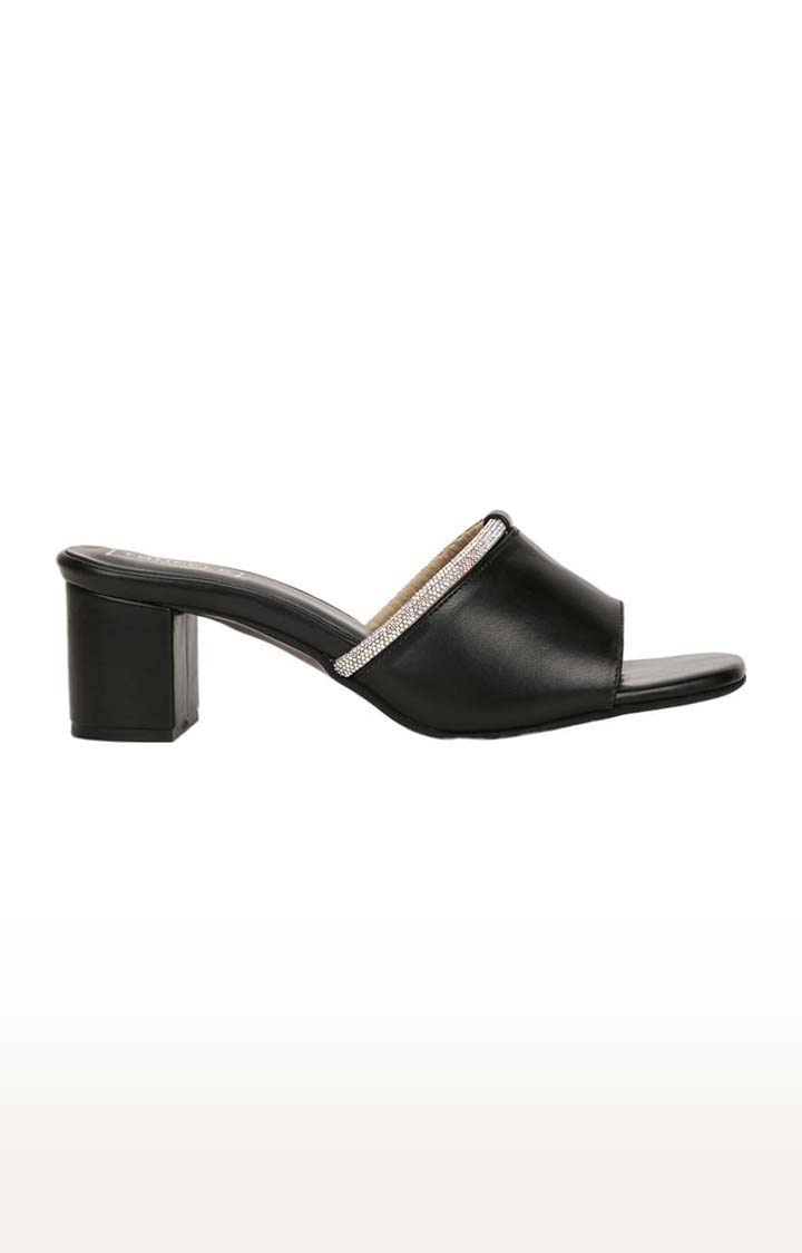 Truffle Collection | Women's Black PU Solid Slip On Block Heels 1
