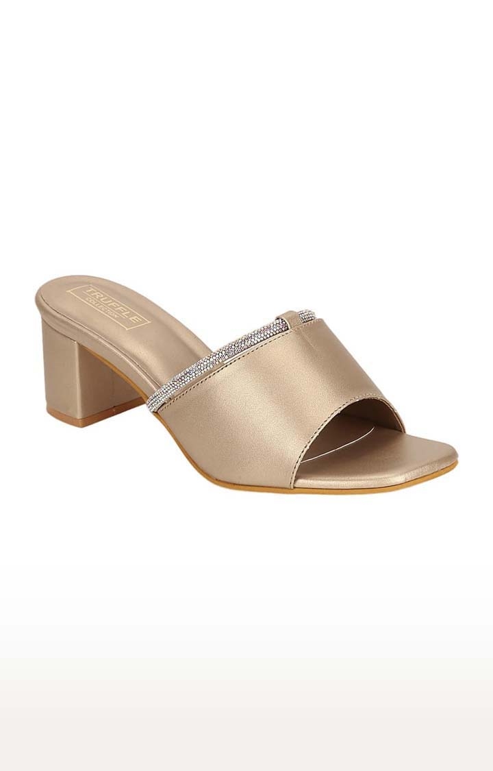 Truffle Collection | Women's Gold PU Embellished Slip On Block Heels 0