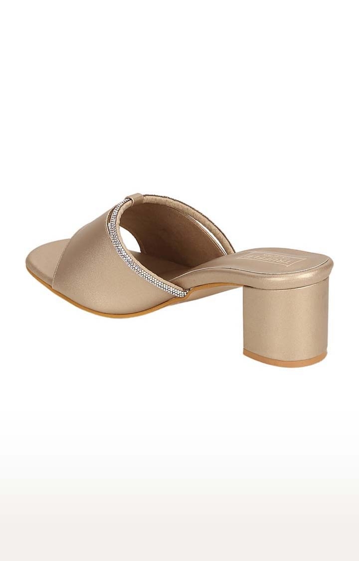 Truffle Collection | Women's Gold PU Embellished Slip On Block Heels 2