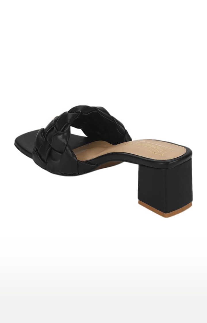 Truffle Collection | Women's Black PU Quilted Slip On Block Heels 2