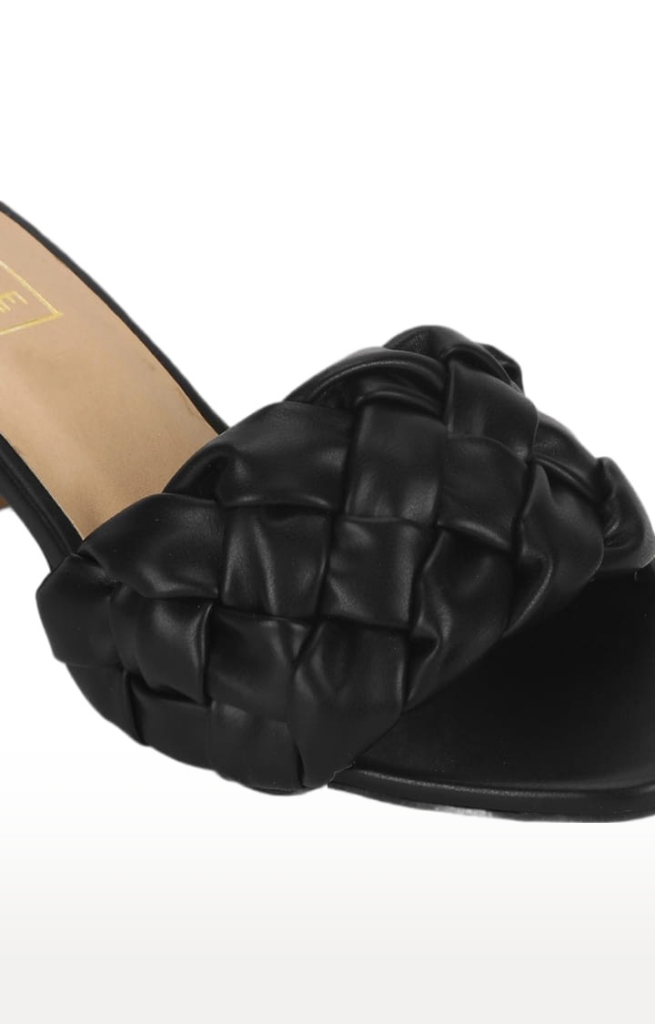 Truffle Collection | Women's Black PU Quilted Slip On Block Heels 4