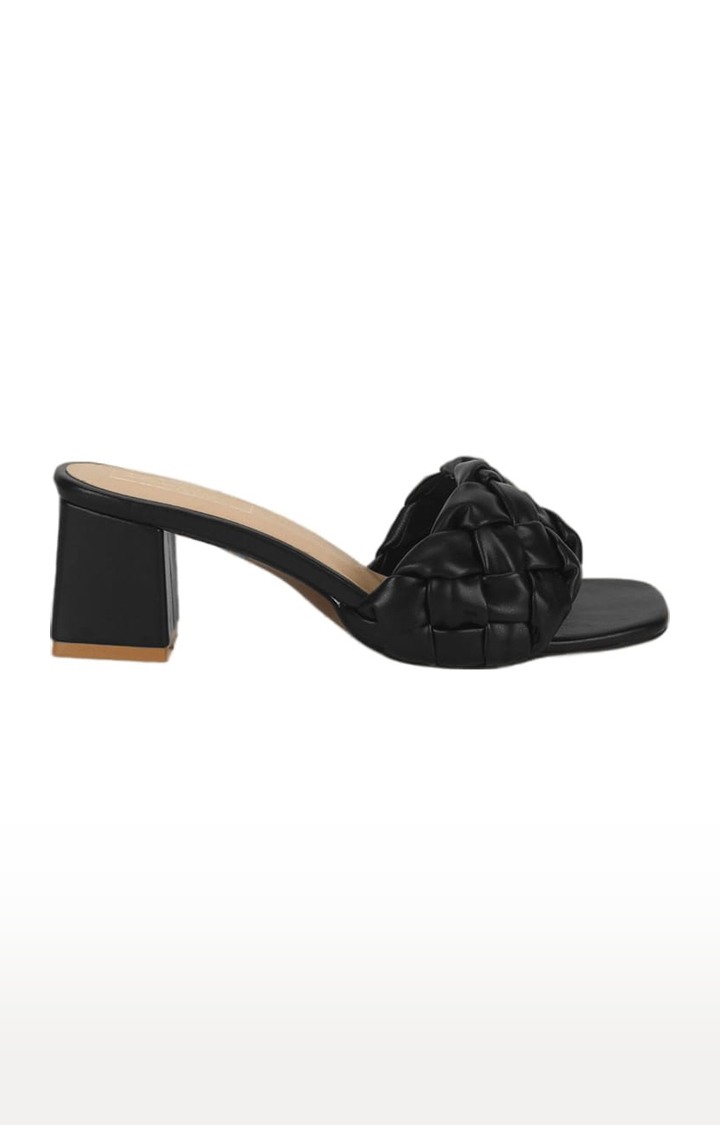 Truffle Collection | Women's Black PU Quilted Slip On Block Heels 1