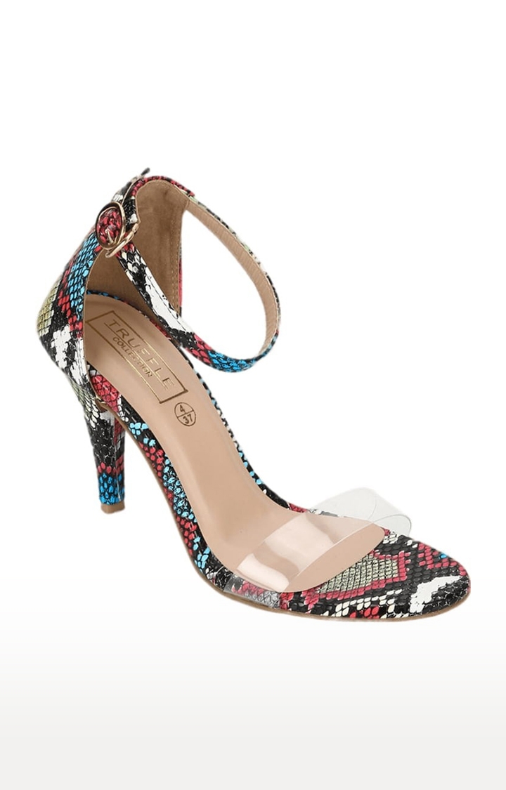 Truffle Collection | Women's Multi PU Printed Buckle Cone Heels