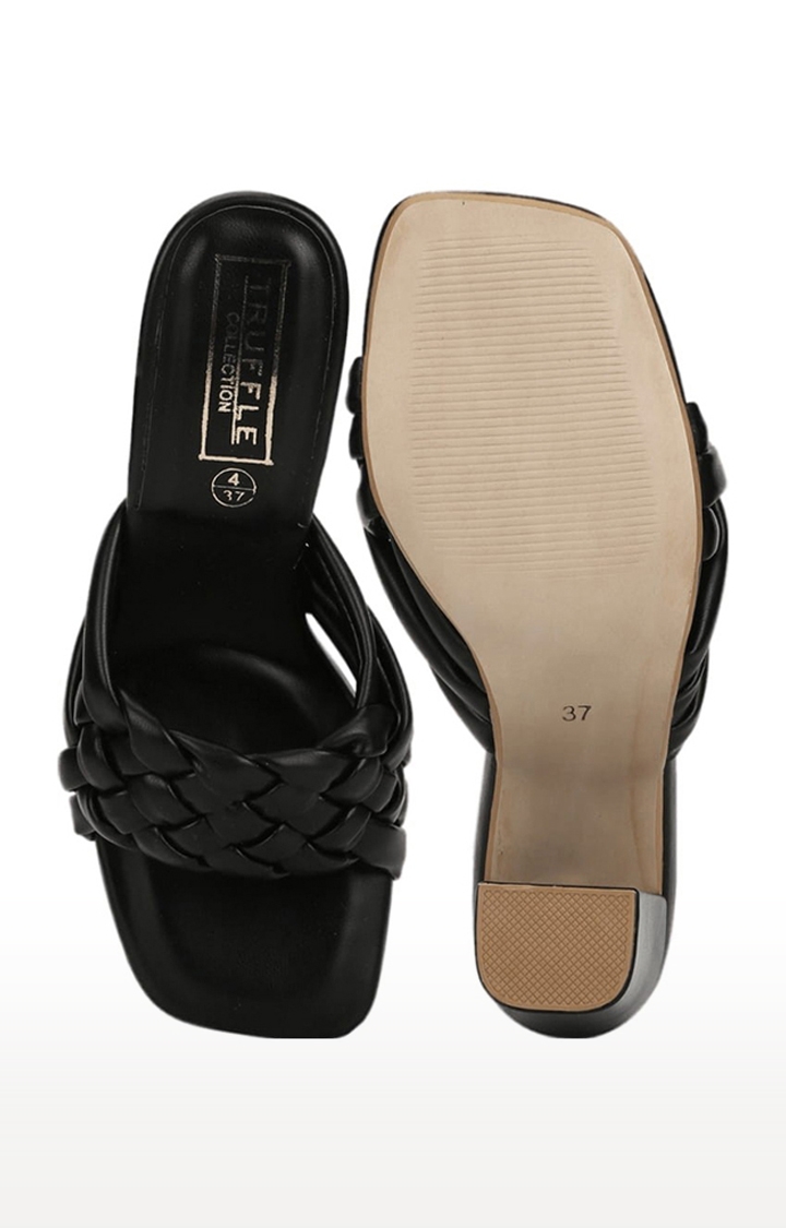 Truffle Collection | Women's Black PU Quilted Slip On Block Heels 3