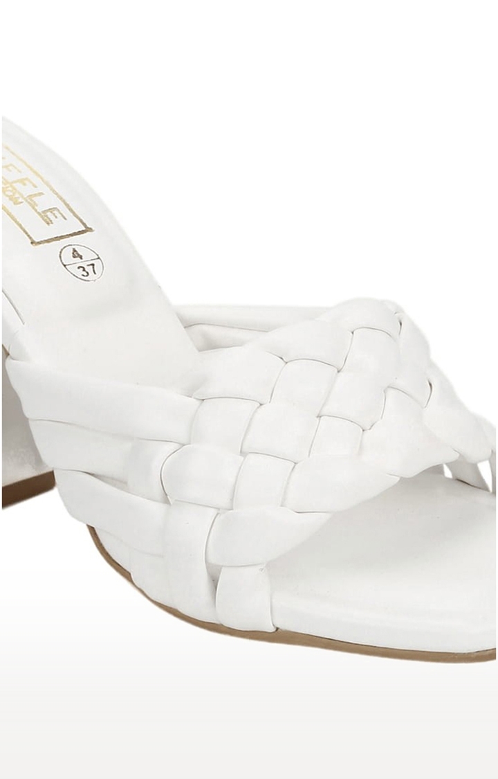 Truffle Collection | Women's White PU Quilted Slip On Block Heels 4