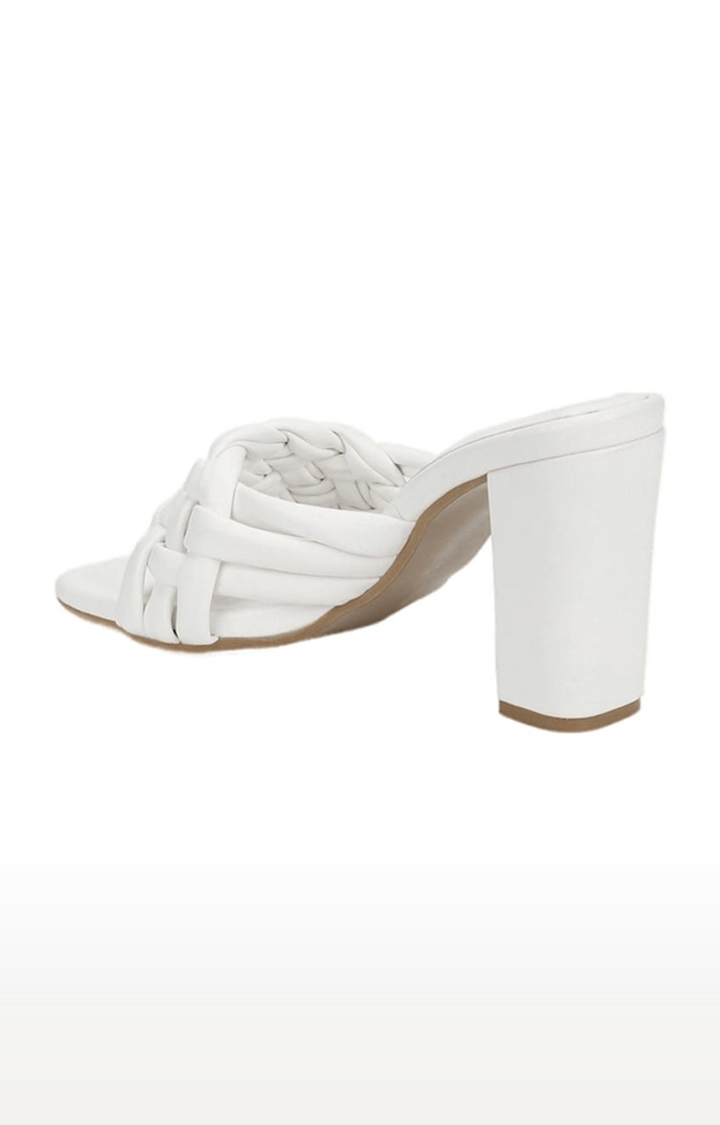 Truffle Collection | Women's White PU Quilted Slip On Block Heels 2