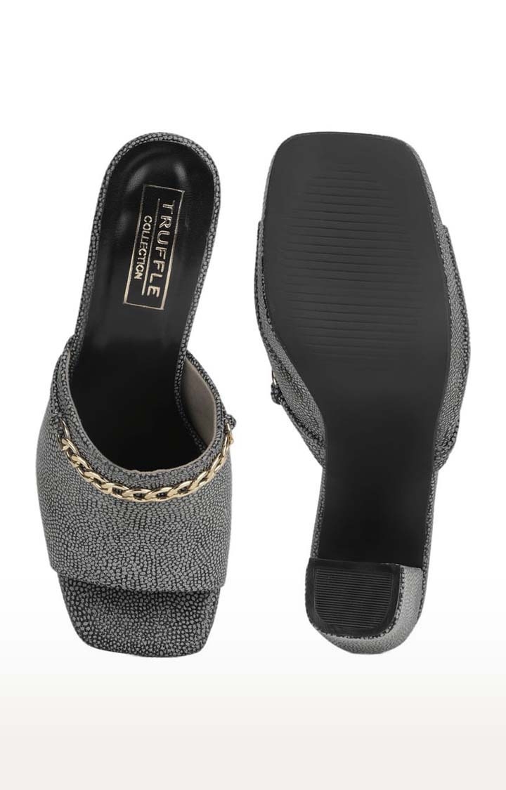 Truffle Collection | Women's Black PU Printed Slip On Block Heels 3