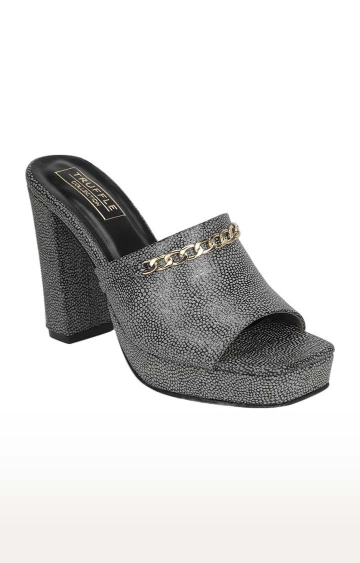 Truffle Collection | Women's Black PU Printed Slip On Block Heels 0