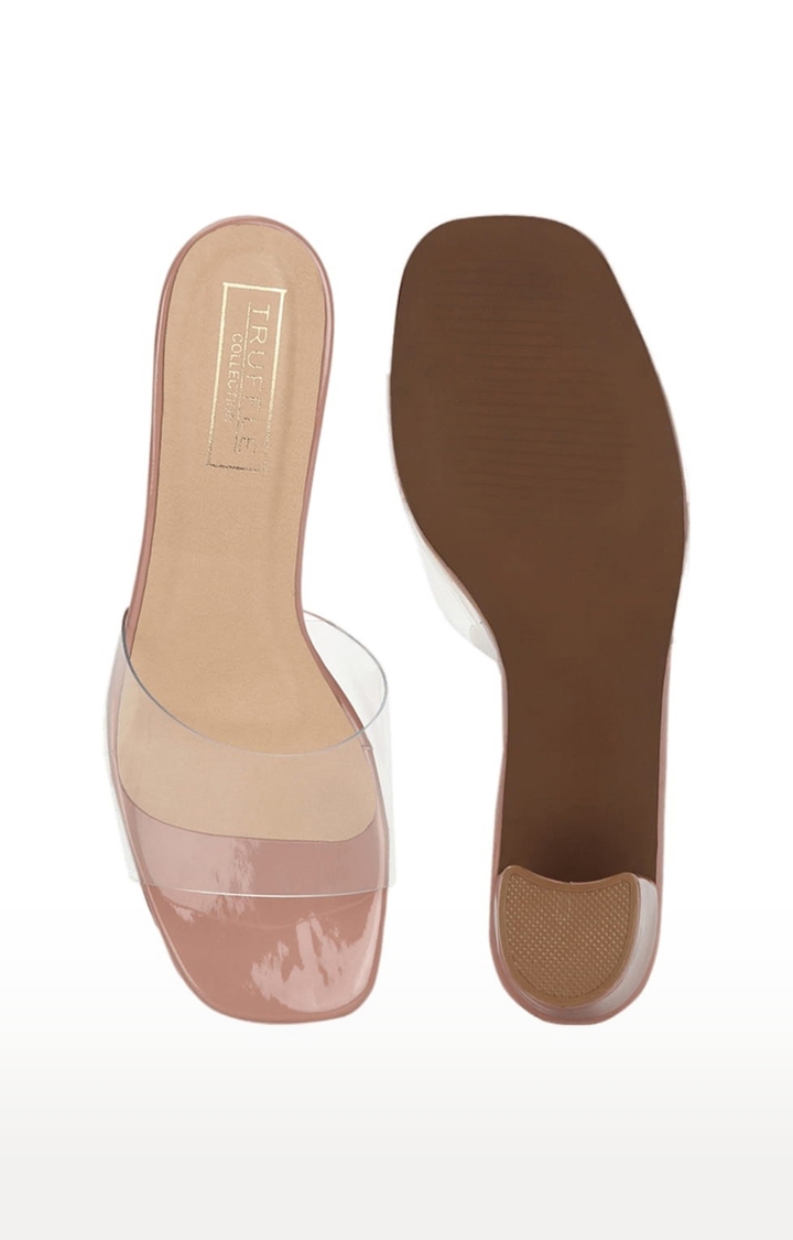 Truffle Collection | Women's Pink PU Solid Slip On Block Heels 3