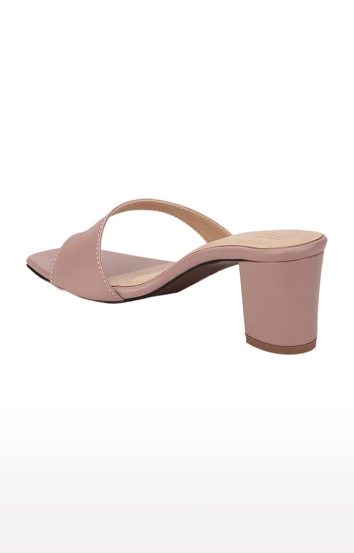 Truffle Collection | Women's Pink PU Solid Slip On Block Heels 2