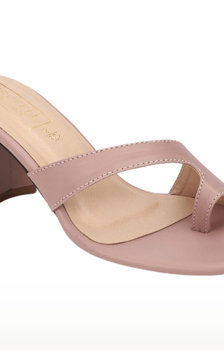 Truffle Collection | Women's Pink PU Solid Slip On Block Heels 4