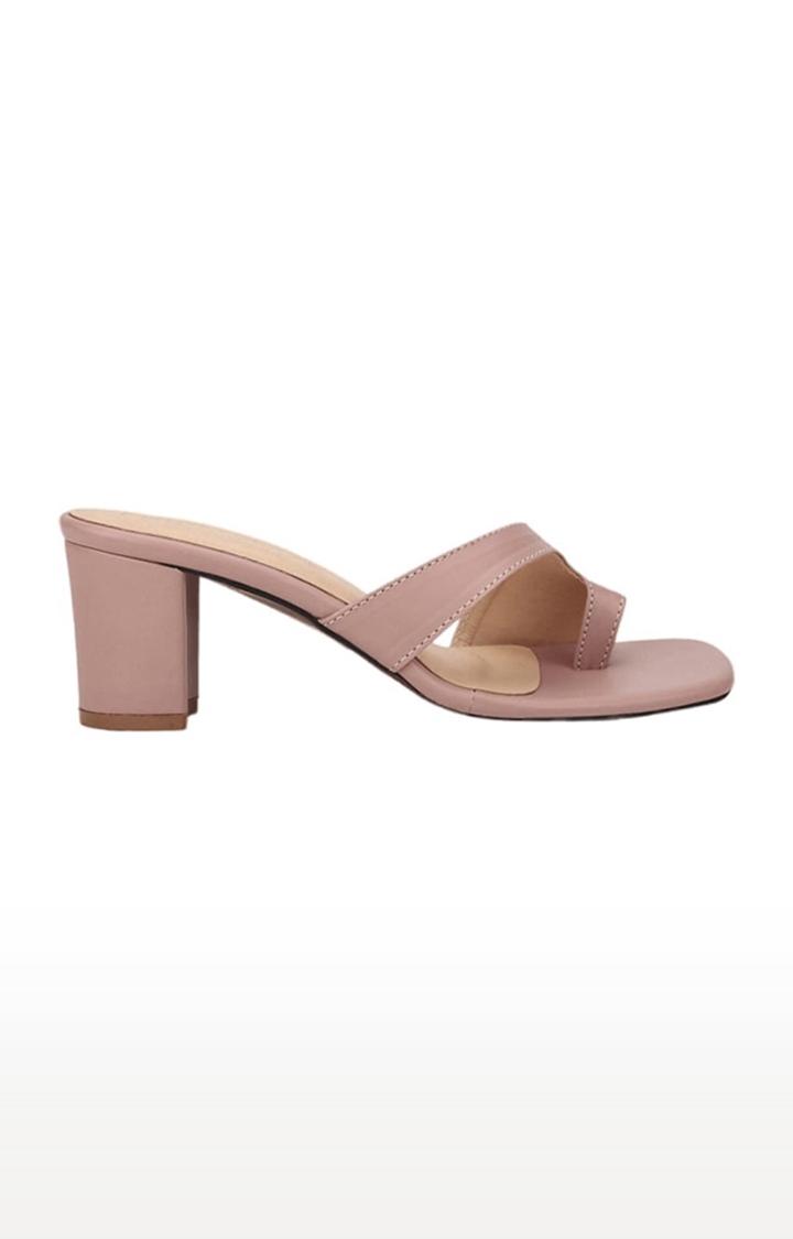 Truffle Collection | Women's Pink PU Solid Slip On Block Heels 1