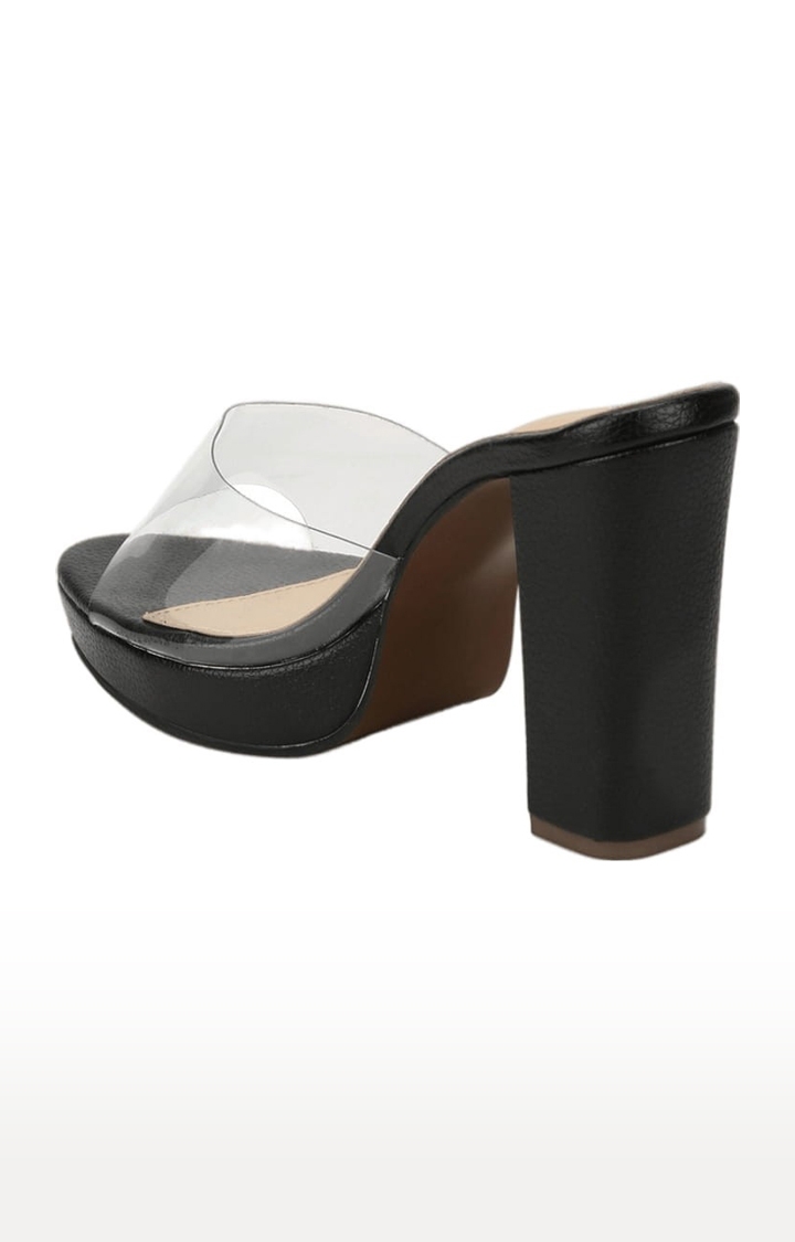 Truffle Collection | Women's Black PU Solid Slip On Block Heels 2