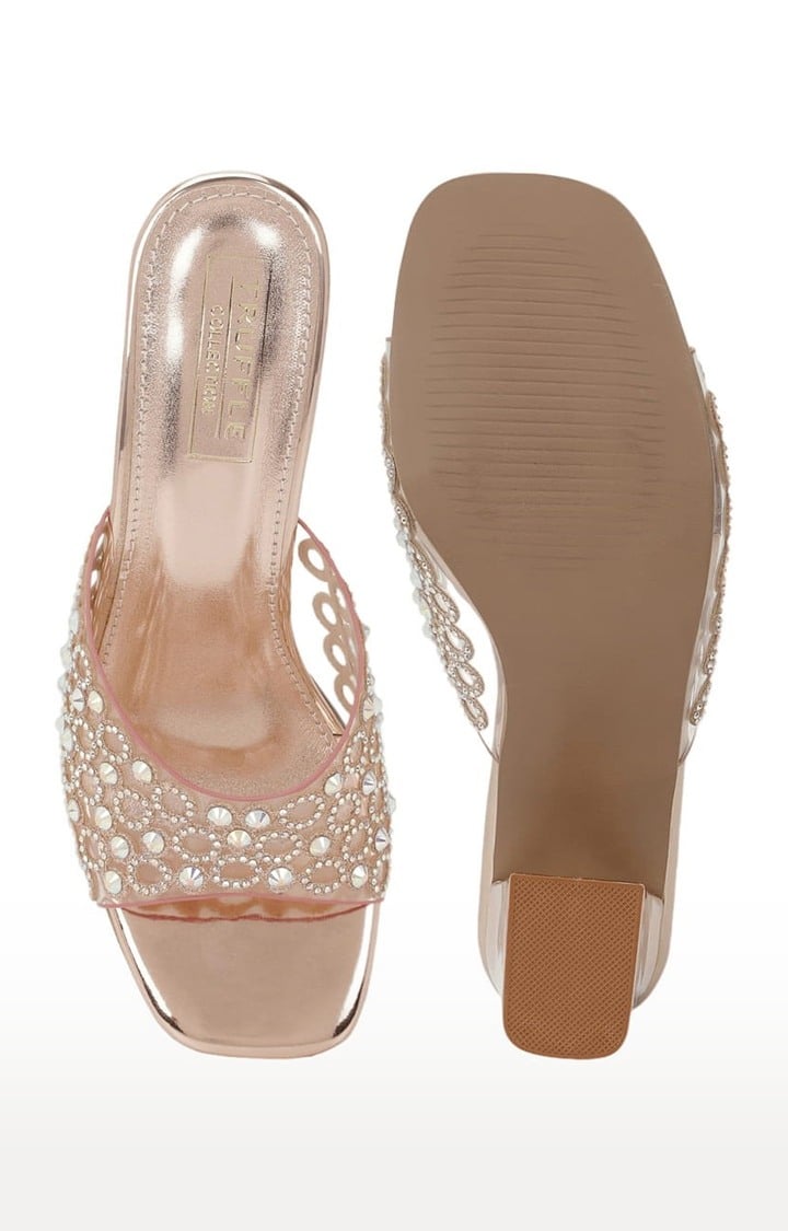 Truffle Collection | Women's Gold PU Cutout Slip On Block Heels 3