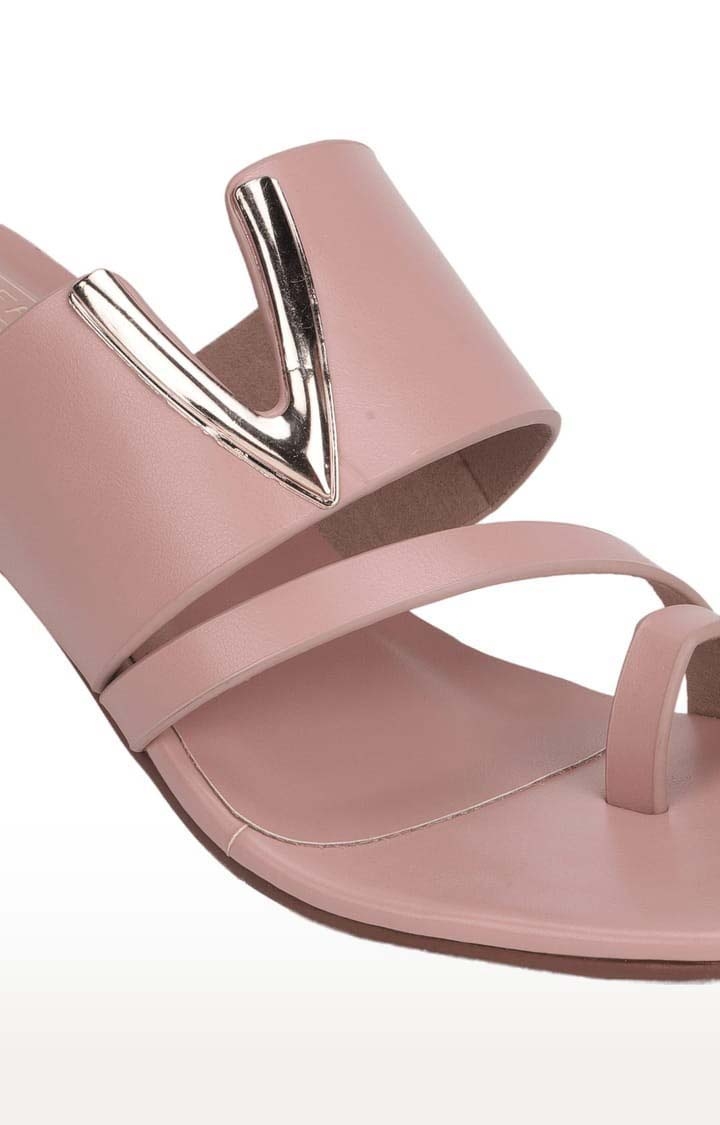 Truffle Collection | Women's Pink PU Solid Slip On Kitten Heels 4