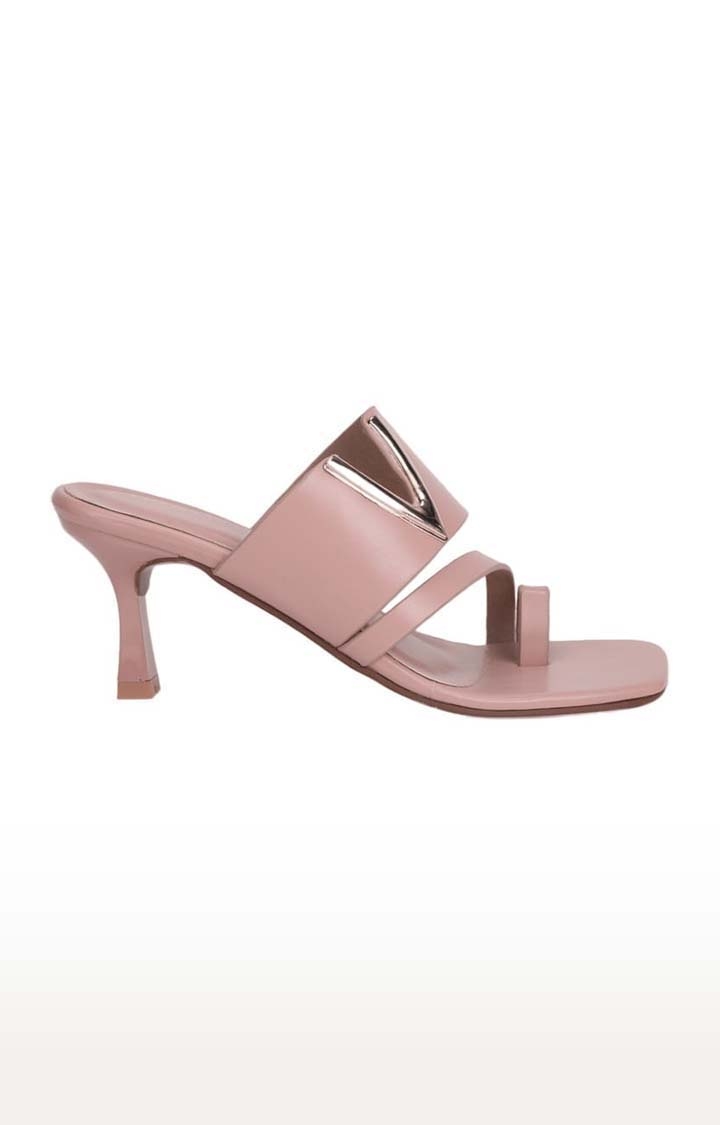 Truffle Collection | Women's Pink PU Solid Slip On Kitten Heels 1