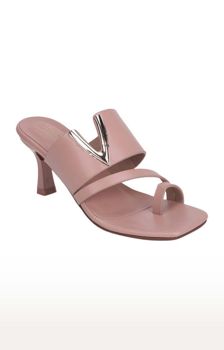 Truffle Collection | Women's Pink PU Solid Slip On Kitten Heels 0