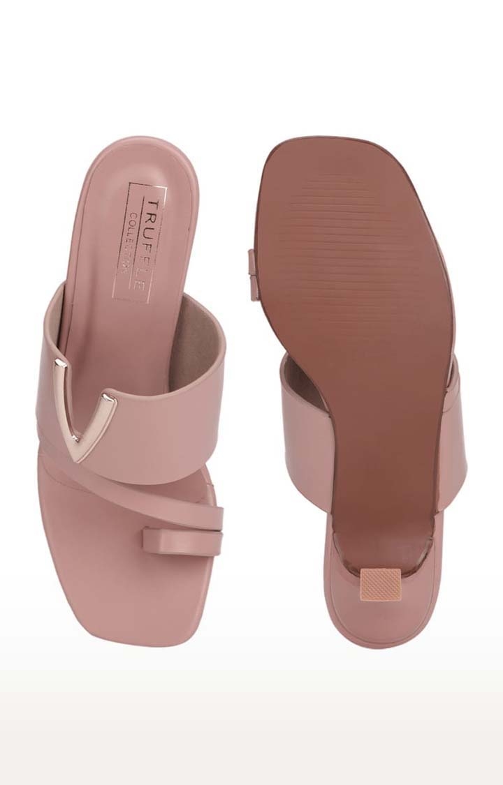 Truffle Collection | Women's Pink PU Solid Slip On Kitten Heels 3
