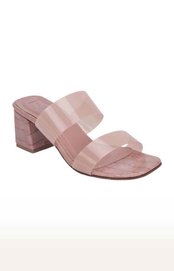 Truffle Collection | Women's Pink PU Textured Slip On Block Heels 0
