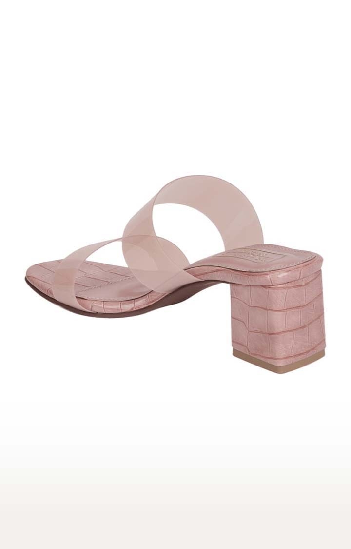 Truffle Collection | Women's Pink PU Textured Slip On Block Heels 2