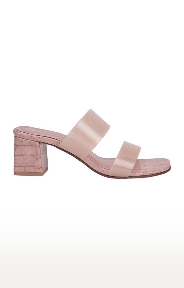 Truffle Collection | Women's Pink PU Textured Slip On Block Heels 1
