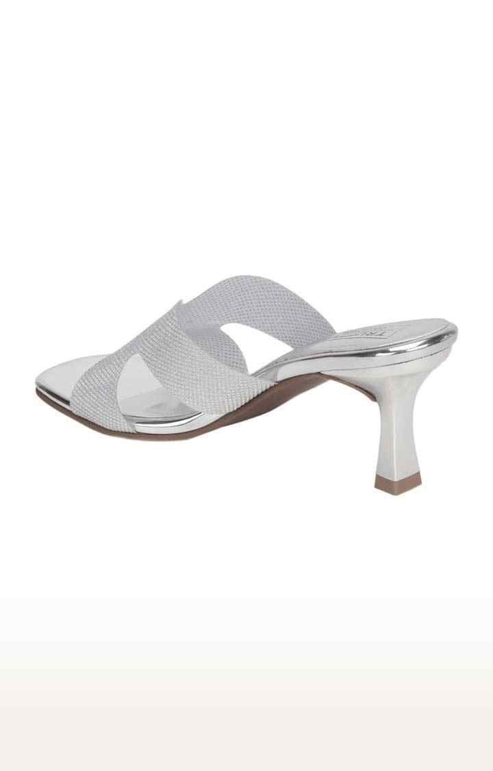 Women's Silver PU Textured Slip On Kitten Heels