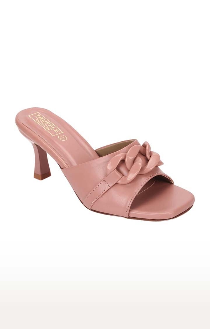 Truffle Collection | Women's Pink PU Solid Slip On Kitten Heels 0