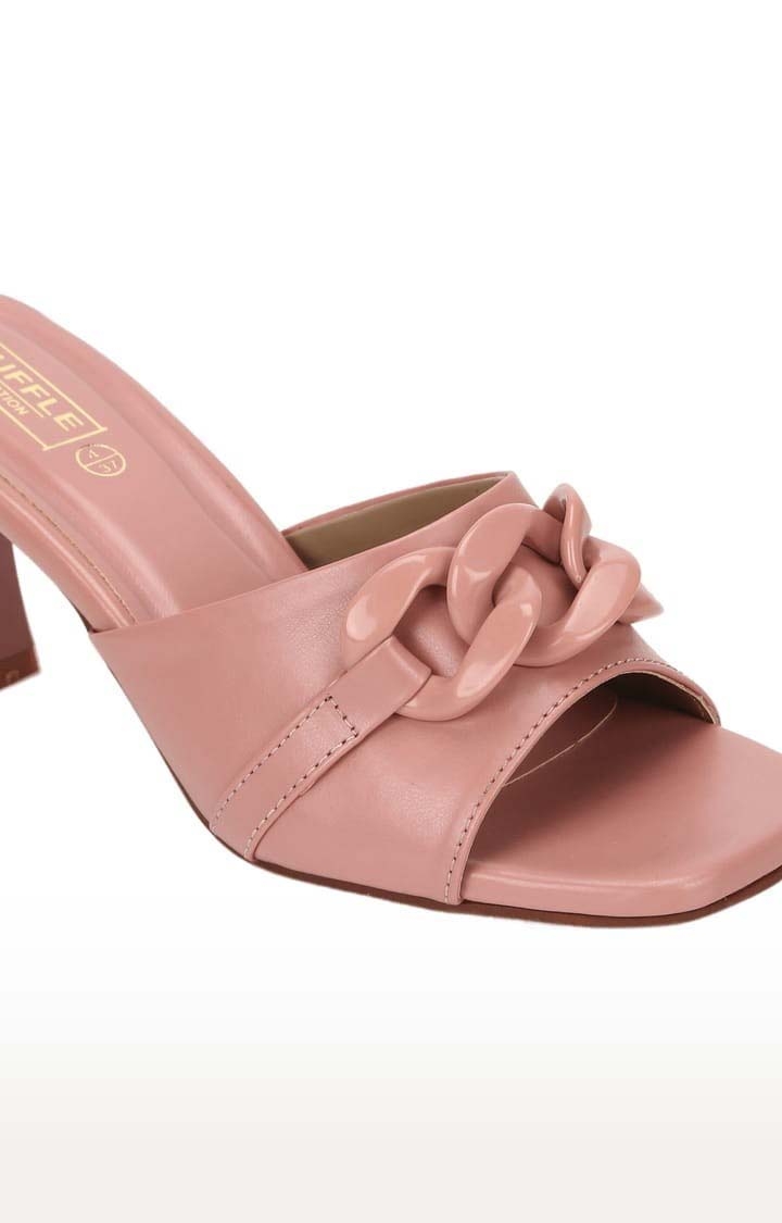 Truffle Collection | Women's Pink PU Solid Slip On Kitten Heels 4