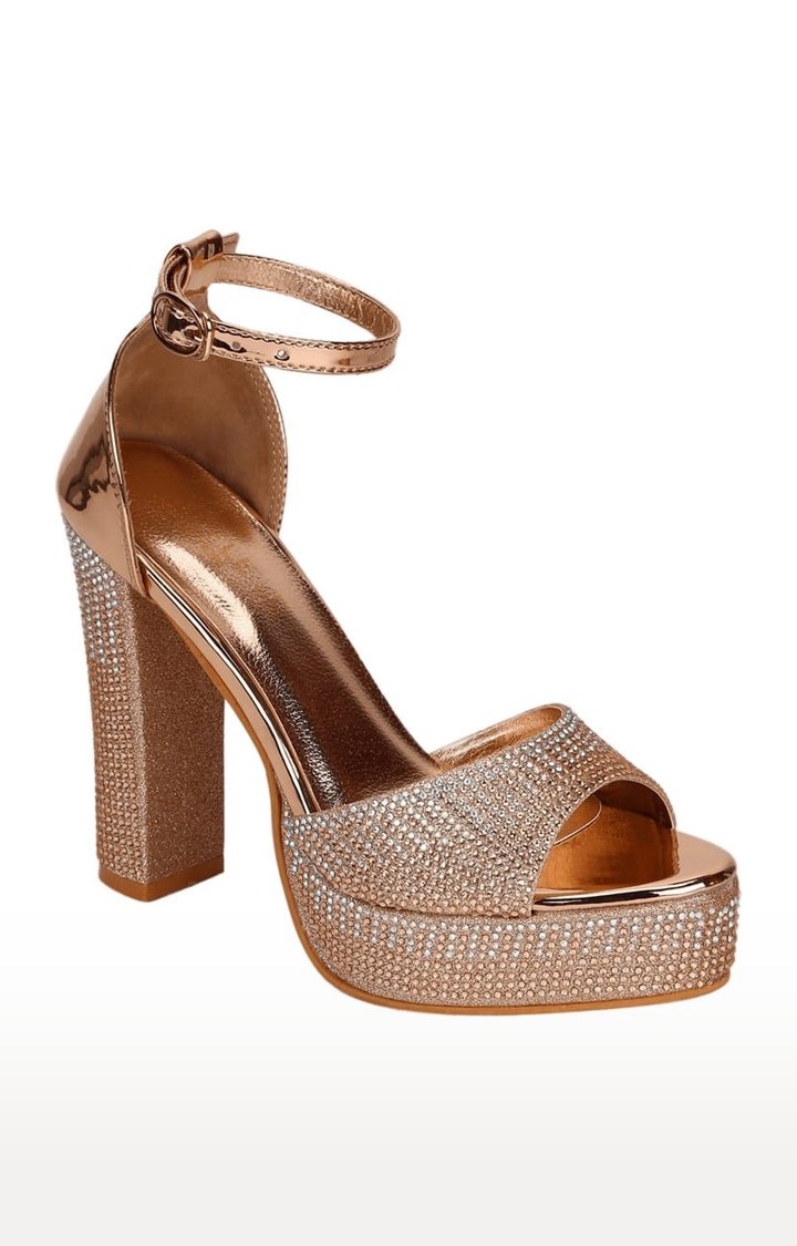Truffle Collection | Women's Gold Synthetic Embellished Buckle Block Heels 0