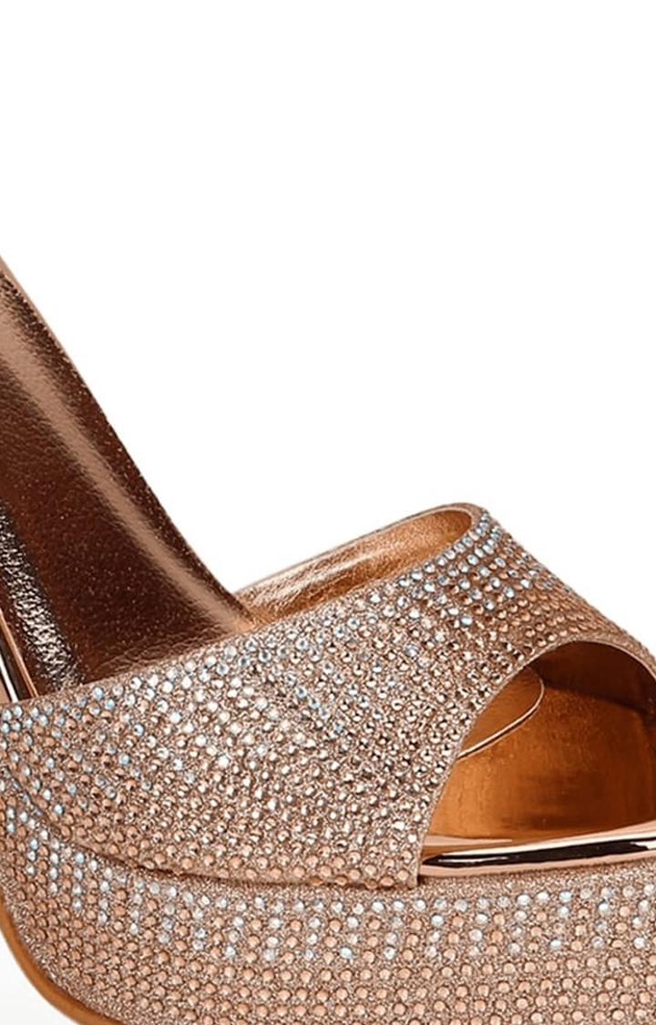 Truffle Collection | Women's Gold Synthetic Embellished Buckle Block Heels 4