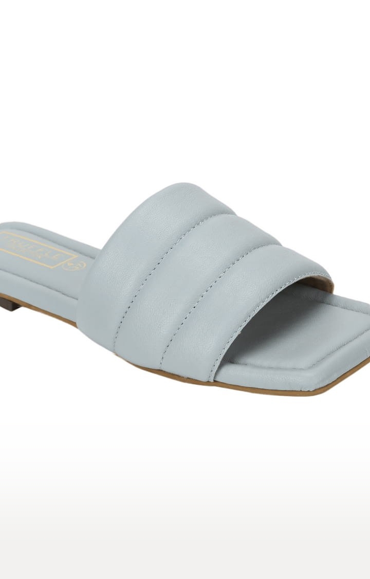 Women's Grey PU Solid Flat Slip-ons
