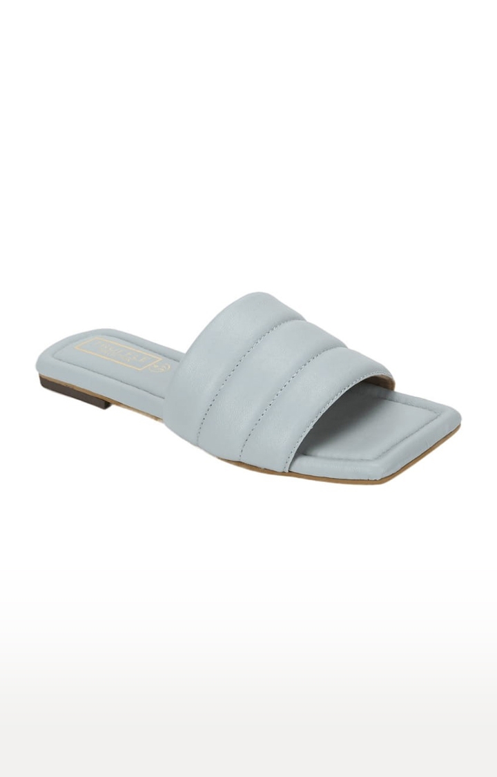 Truffle Collection | Women's Grey PU Solid Flat Slip-ons