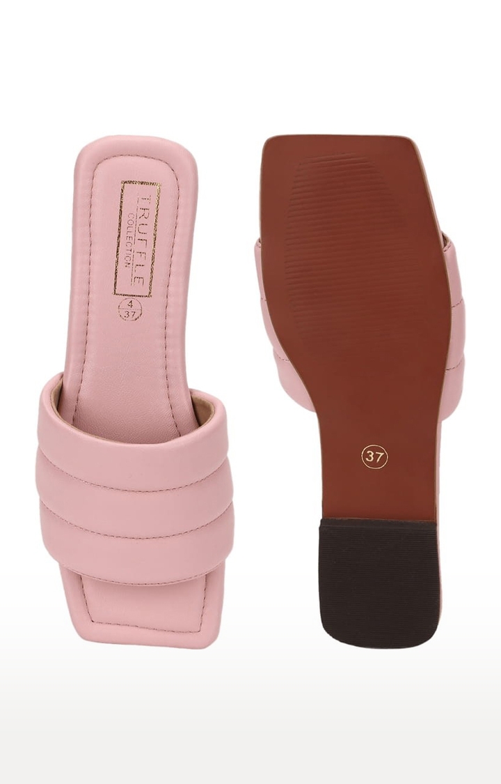 Truffle Collection | Women's Pink PU Solid Flat Slip-ons 3