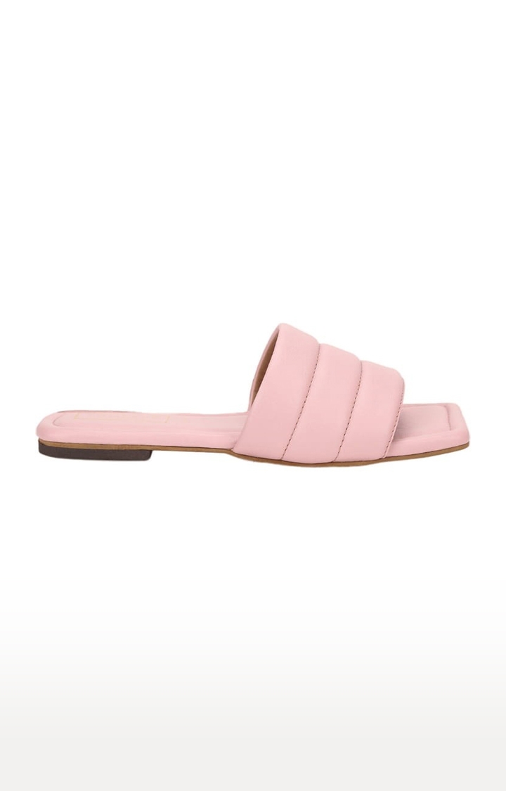 Women's Pink PU Solid Flat Slip-ons