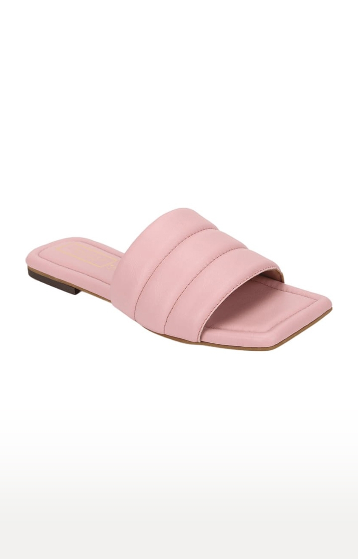Truffle Collection | Women's Pink PU Solid Flat Slip-ons 0