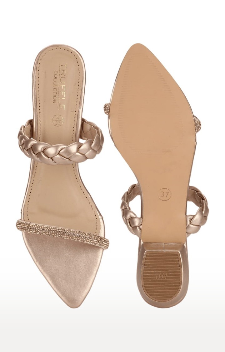 Women's Gold PU Solid Flat Slip-ons
